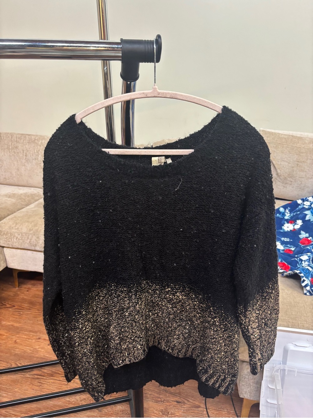 Black and Gold Ombre Bouclé Crewneck Sweater